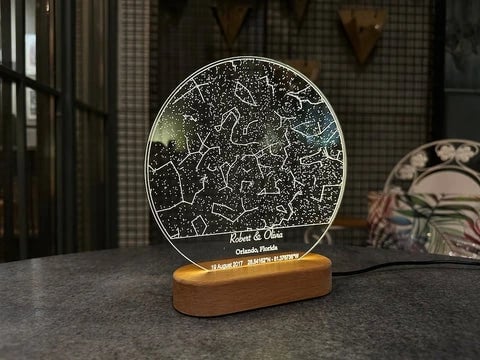Personalized Star Map Night Light lit