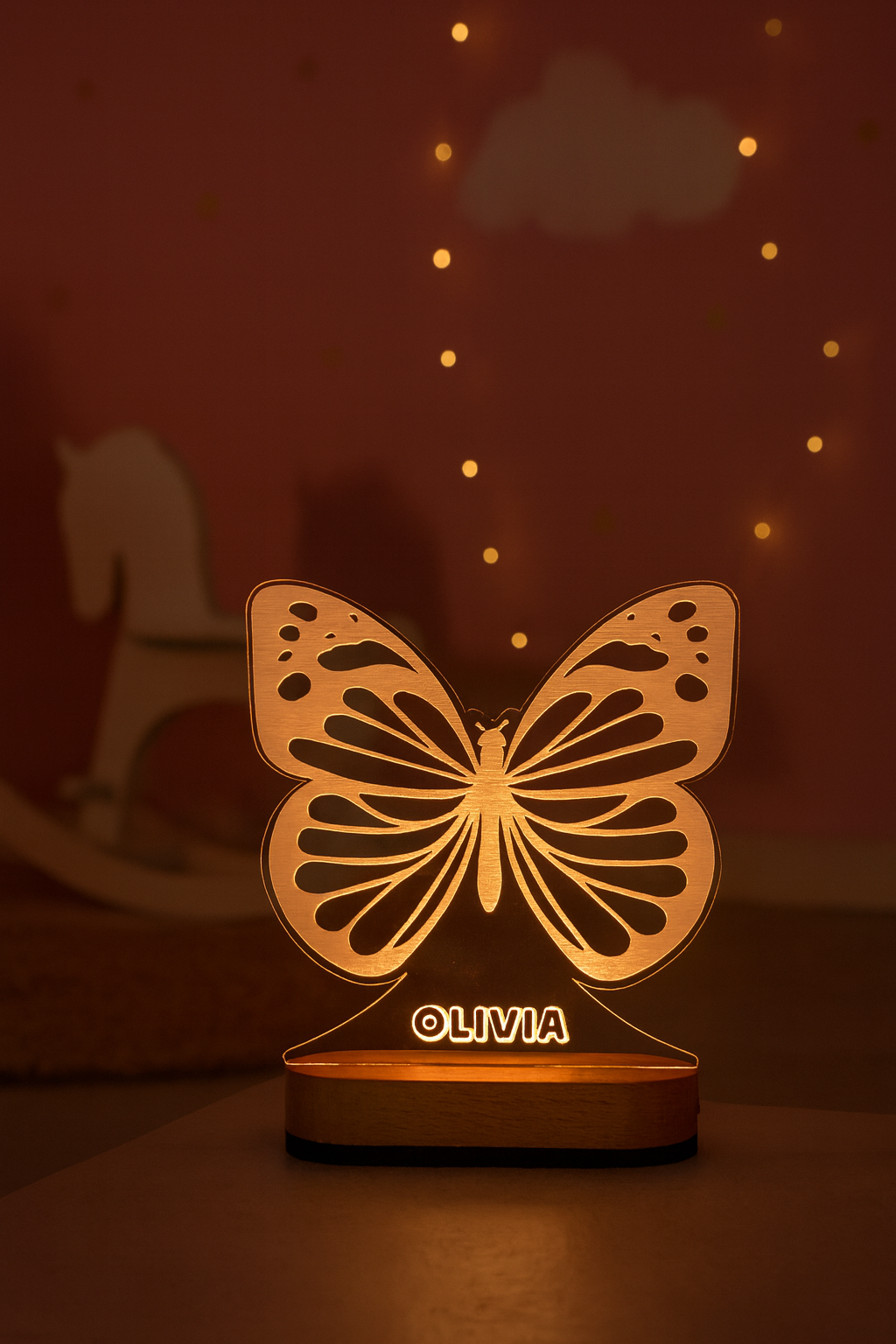 Personalized Butterfly Night Light with Name – LED Wooden Lamp for Kids & Nursery Room Decor