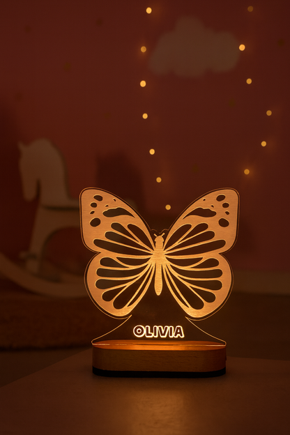 Personalized butterfly night light engraved with a child's name
