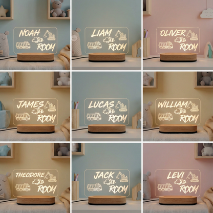 Personalized construction truck night light with a custom child's name