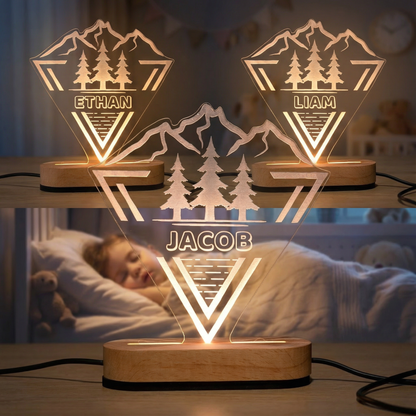 Personalized woodland night light engraved with a child's name