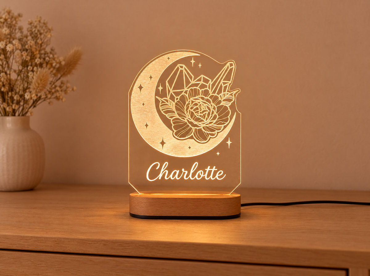 Personalized Moon & Flower Night Light with Name
