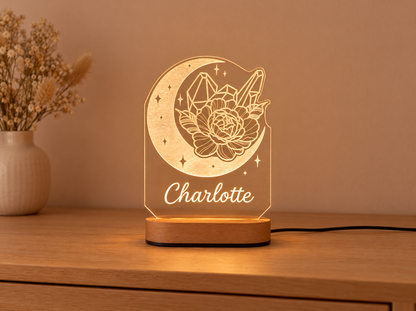 Personalized Moon & Flower Night Light with Name