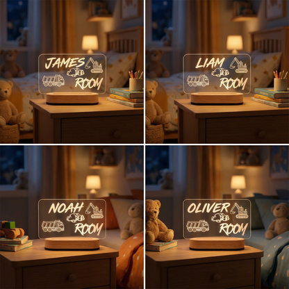 Personalized construction truck night light with a custom child's name