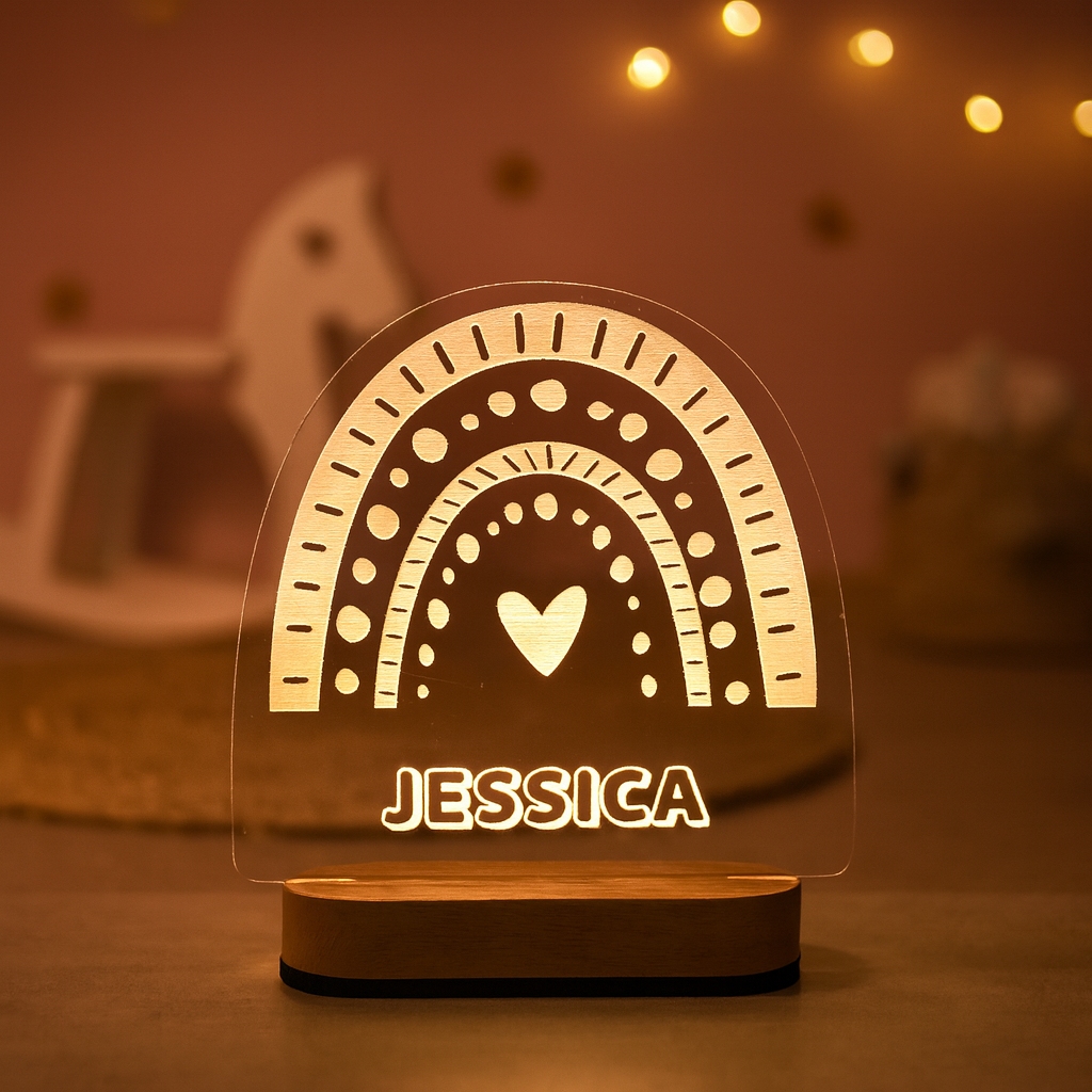 Personalized Rainbow Night Light with Name – LED Wooden Lamp for Kids & Nursery Room Decor