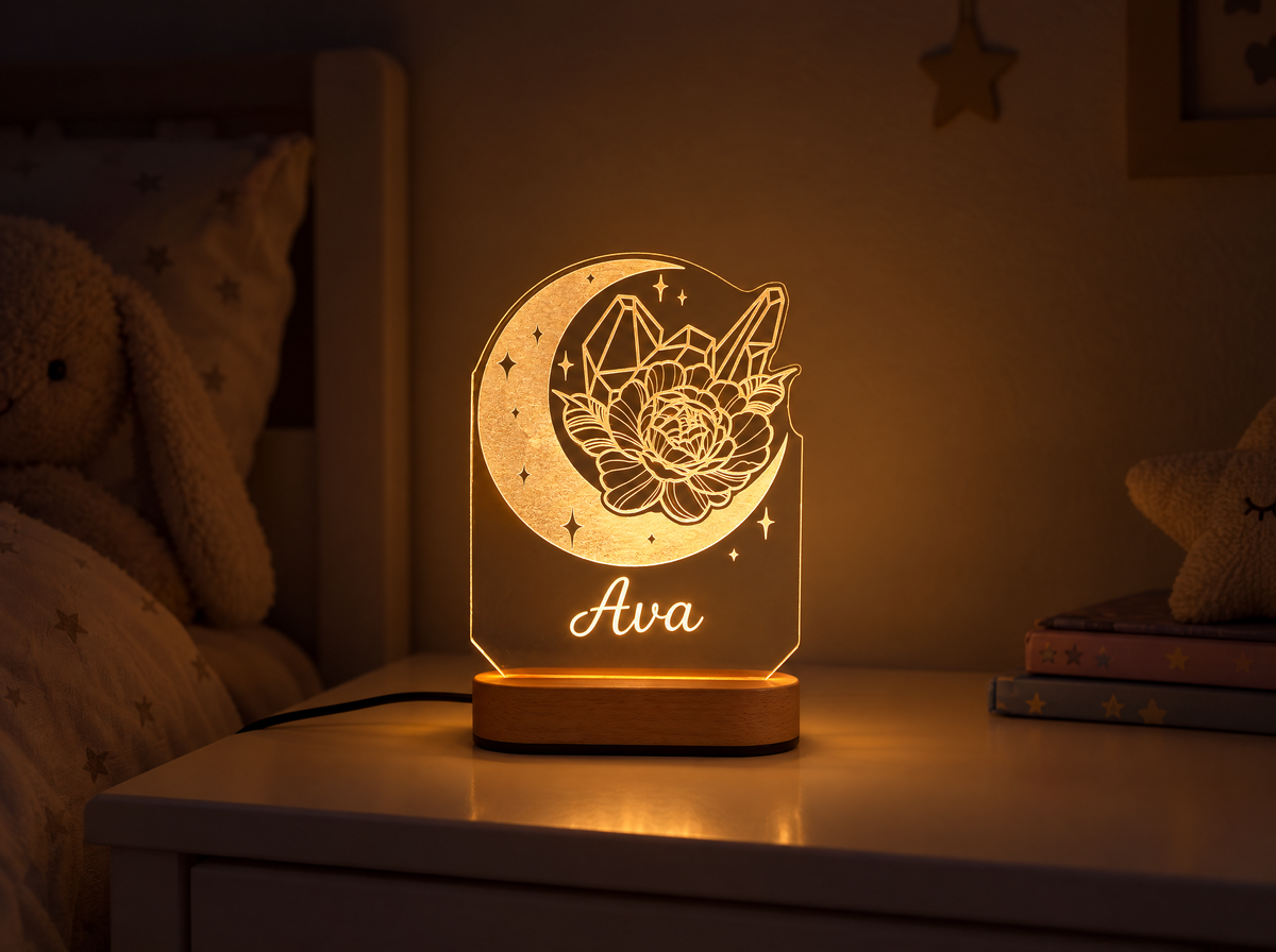 Personalized Moon & Flower Night Light with Name