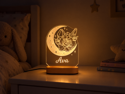 Personalized Moon & Flower Night Light with Name