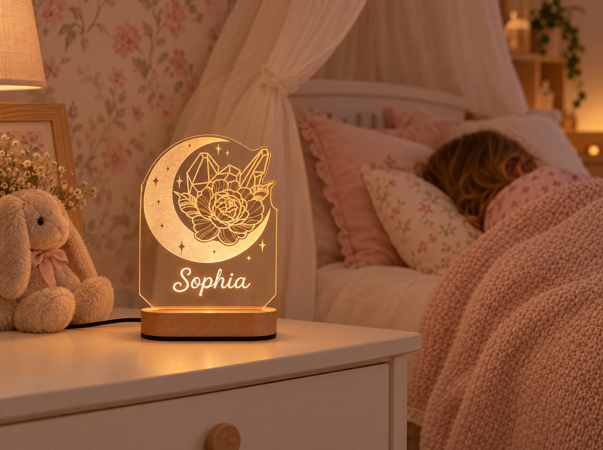 Personalized Moon & Flower Night Light with Name