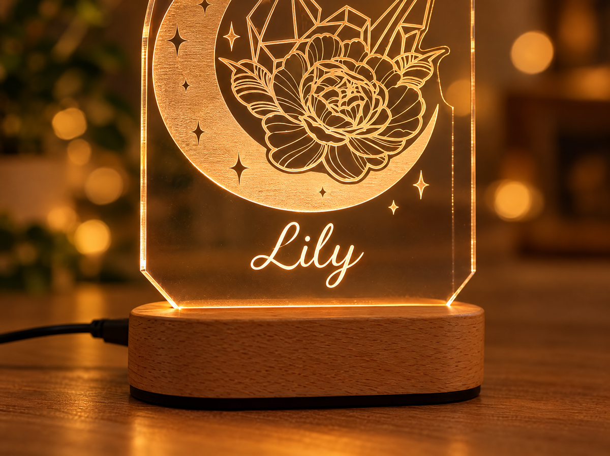 Personalized Moon & Flower Night Light with Name