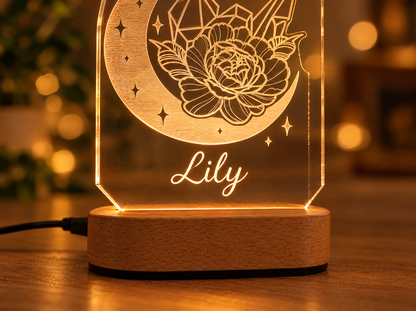 Personalized Moon & Flower Night Light with Name