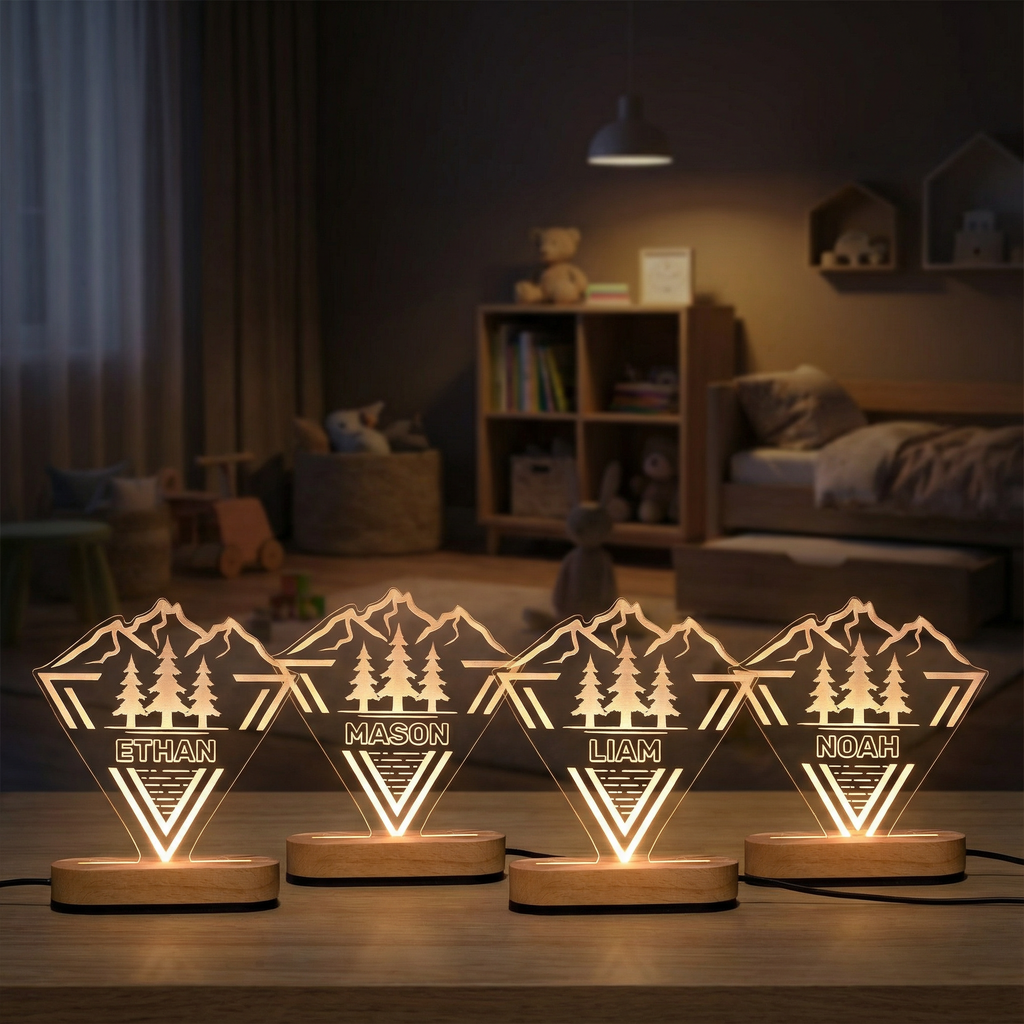 Personalized Kids Night Light with Name – Woodland LED Lamp for Nursery & Christmas Gift