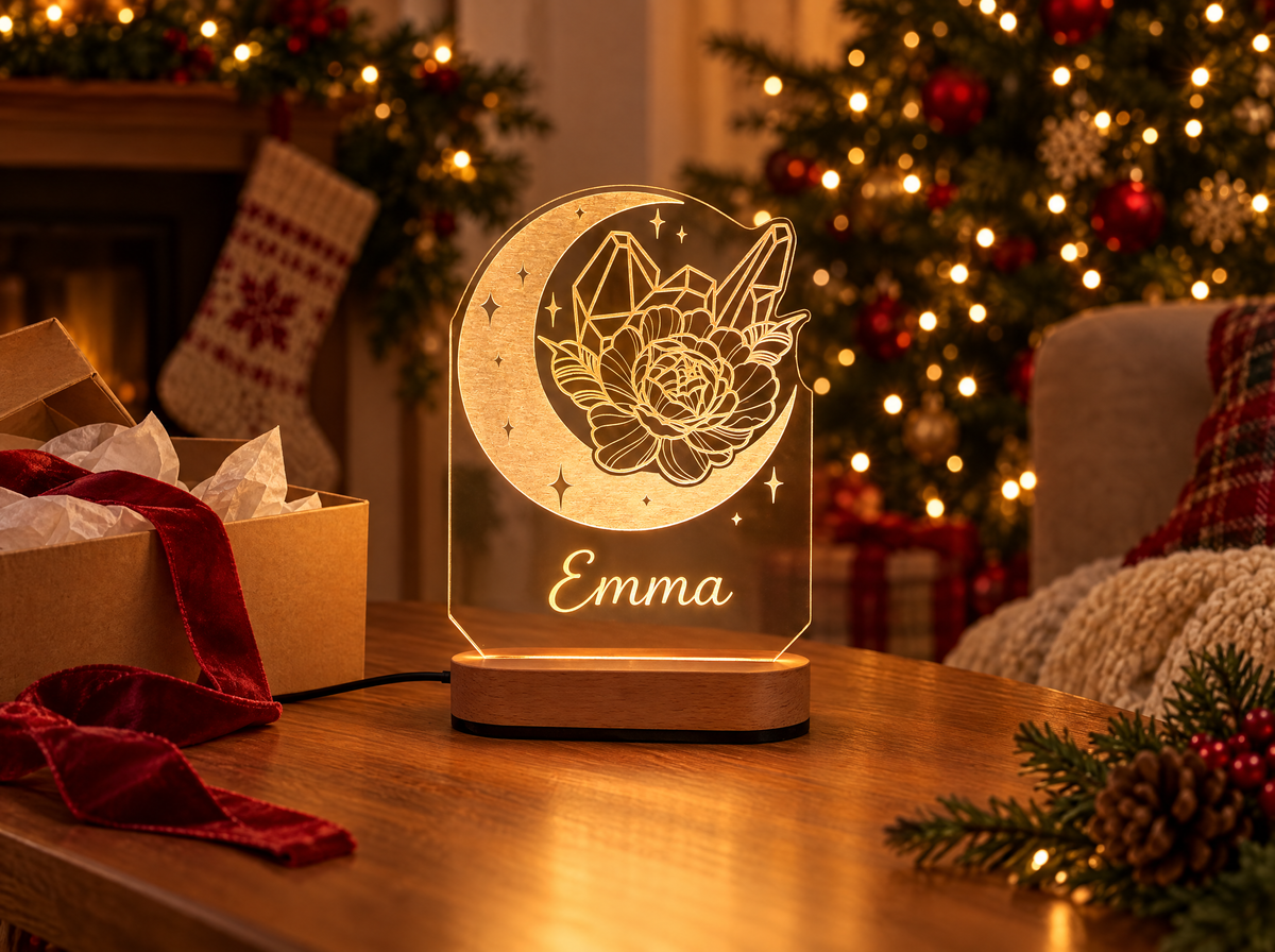 Personalized Moon & Flower Night Light with Name