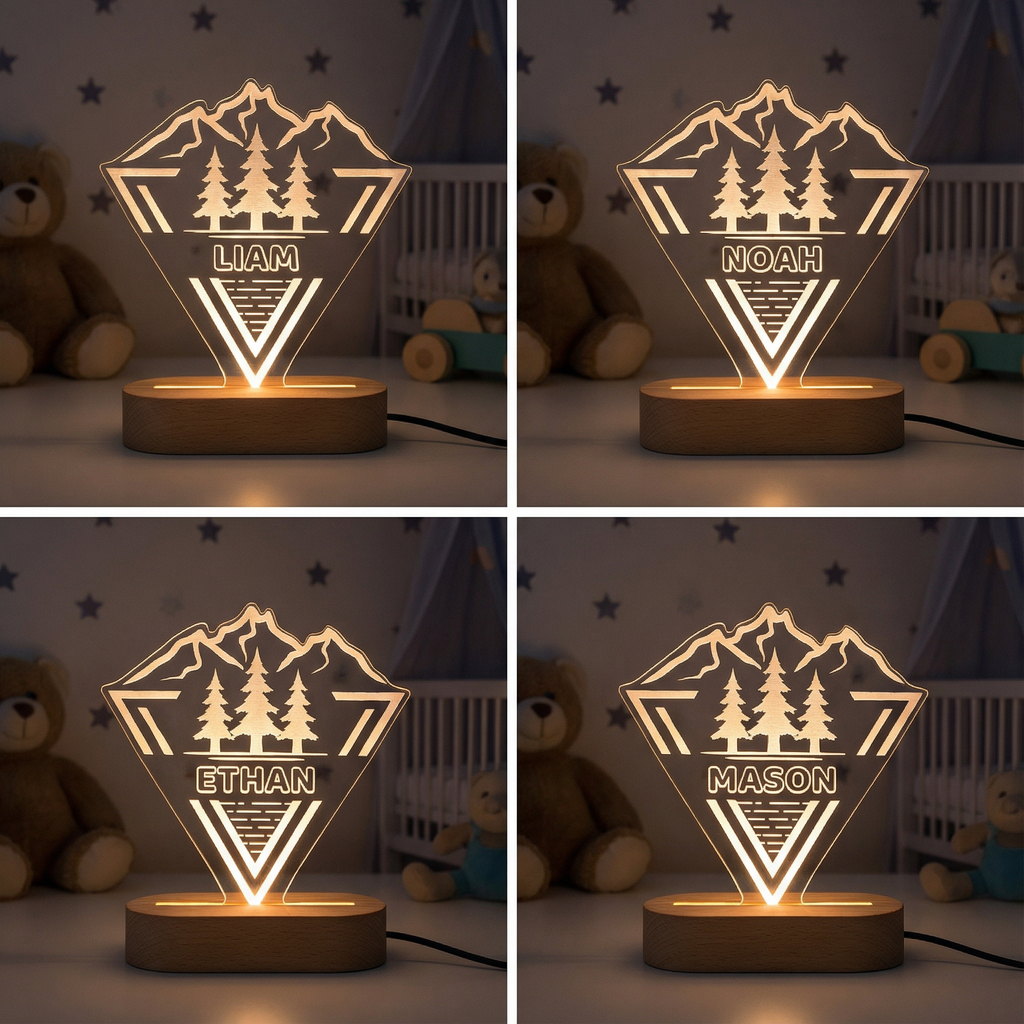 Personalized Kids Night Light with Name – Woodland LED Lamp for Nursery & Christmas Gift
