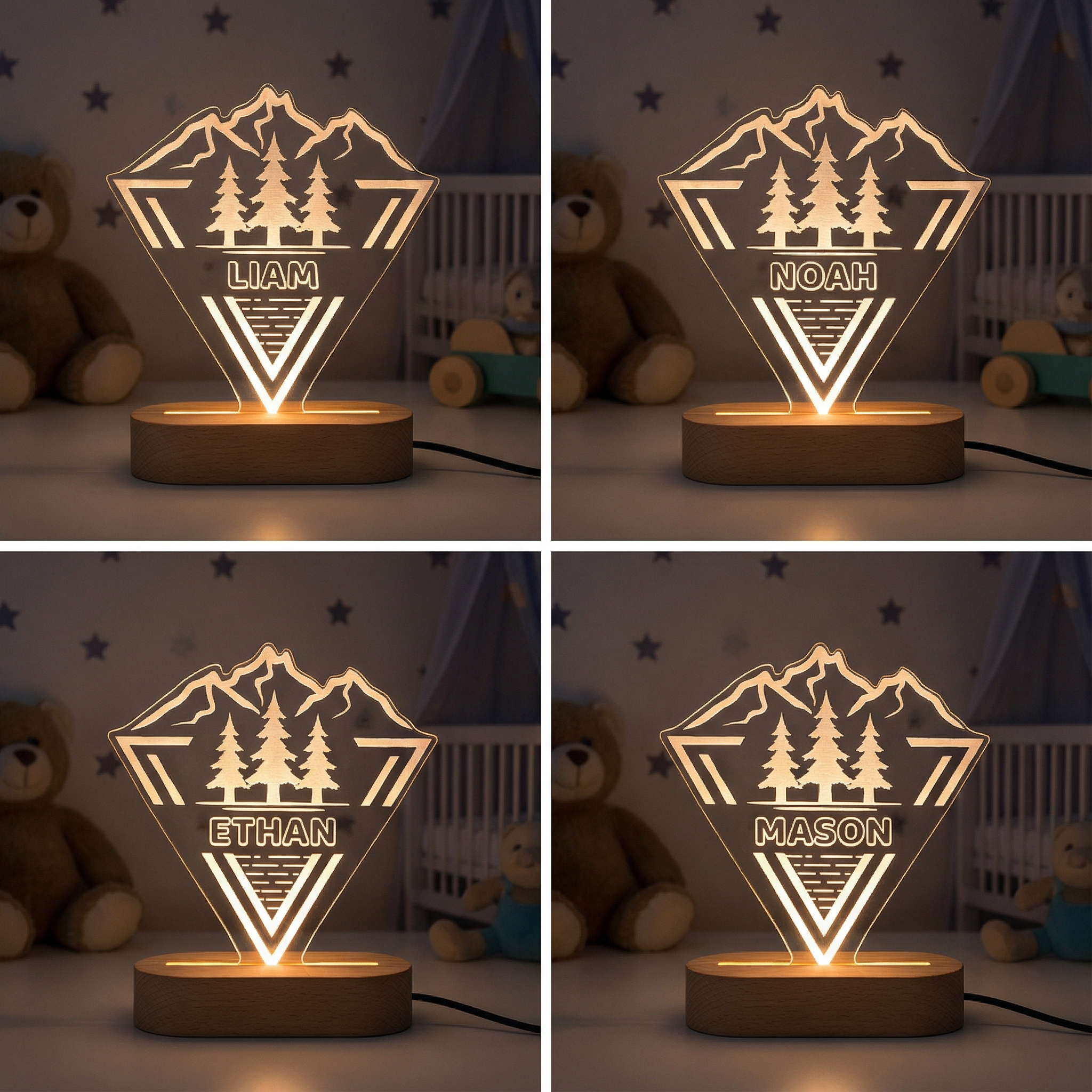 Personalized Kids Night Light with Name – Woodland LED Lamp for Nursery & Christmas Gift