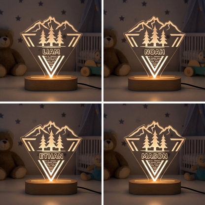 Personalized woodland night light engraved with a child's name