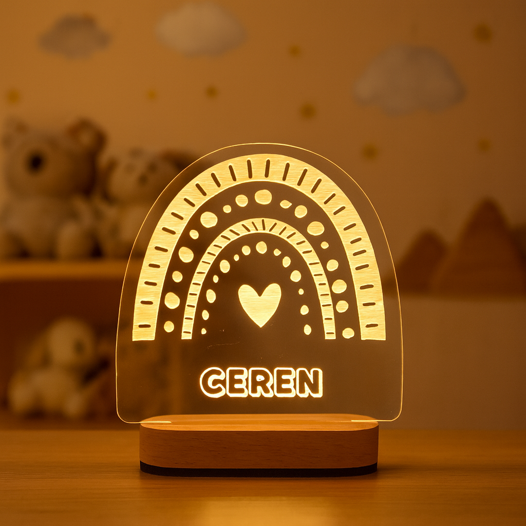 Personalized Rainbow Night Light with Name – LED Wooden Lamp for Kids & Nursery Room Decor