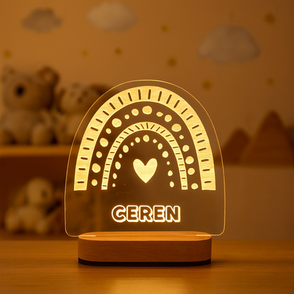 Personalized rainbow night light engraved with a child's name