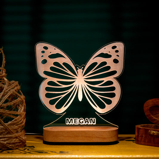 Personalized Butterfly Night Light with Name – LED Wooden Lamp for Kids & Nursery Room Decor