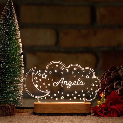 Personalized moon and cloud night light with a custom child's name