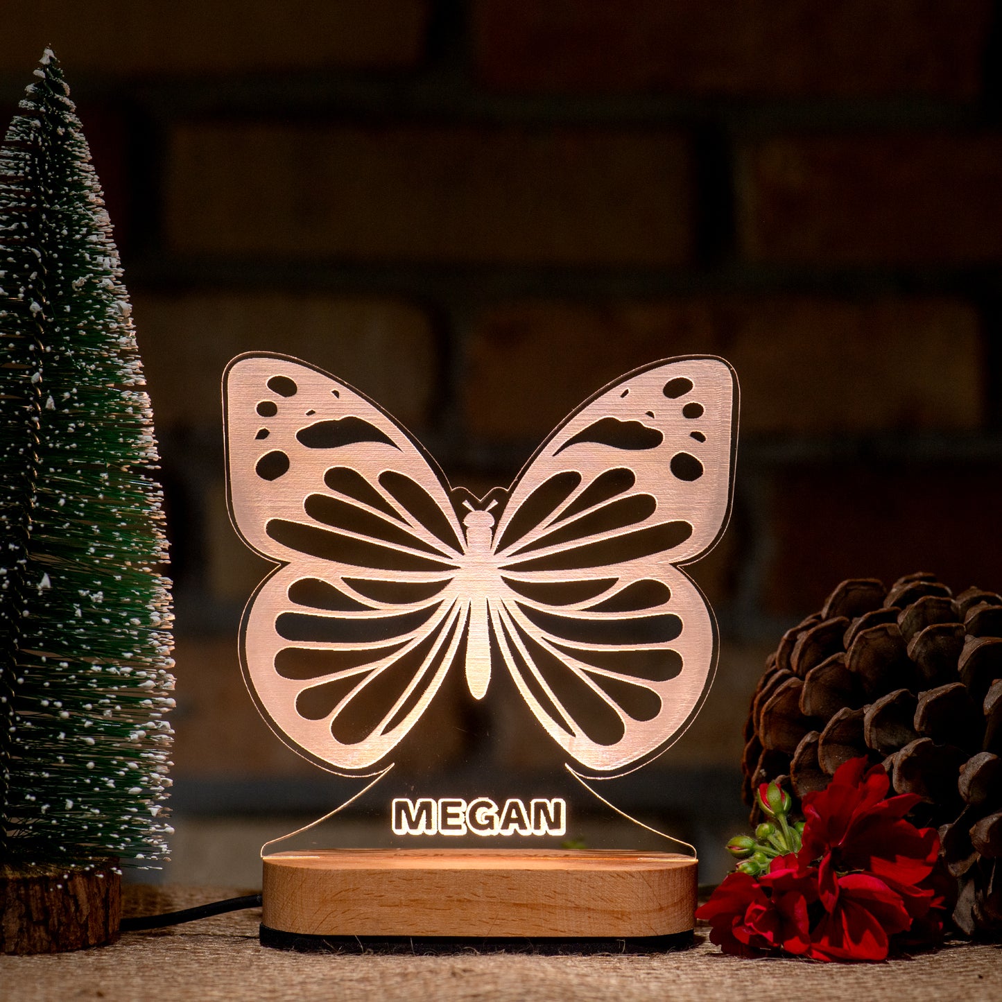 Personalized Butterfly Night Light with Name – LED Wooden Lamp for Kids & Nursery Room Decor