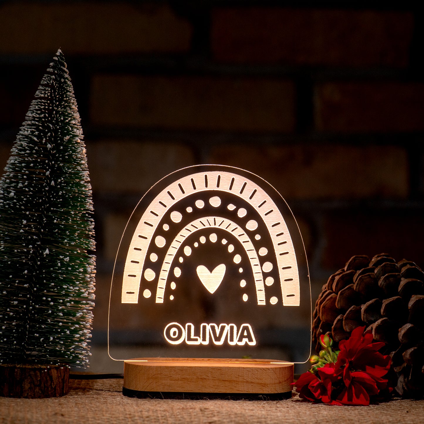 Personalized Rainbow Night Light with Name – LED Wooden Lamp for Kids & Nursery Room Decor