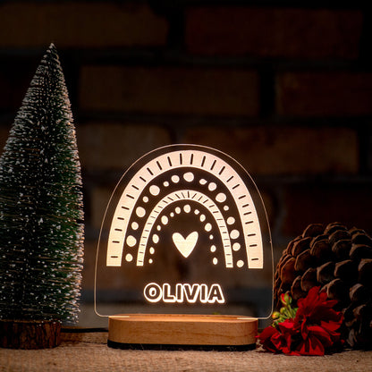 Personalized rainbow night light engraved with a child's name