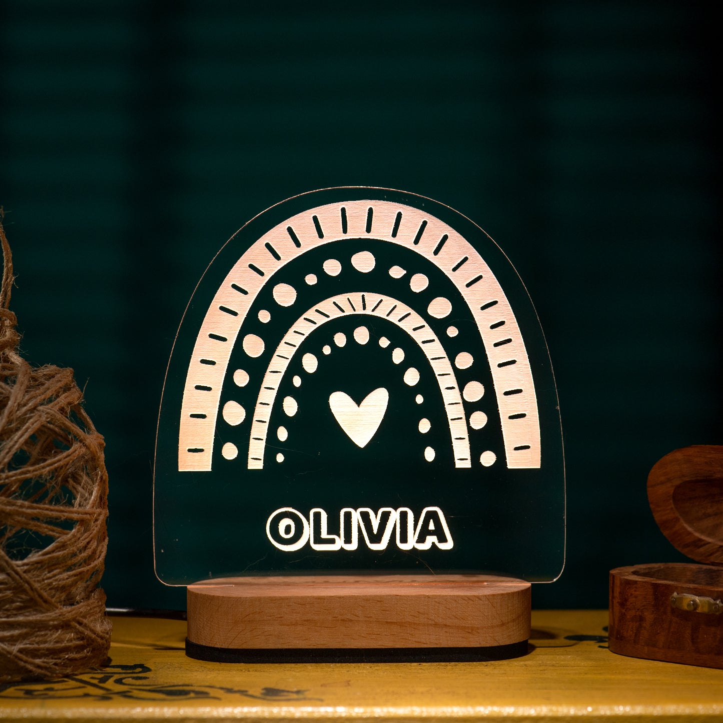 Personalized Rainbow Night Light with Name – LED Wooden Lamp for Kids & Nursery Room Decor