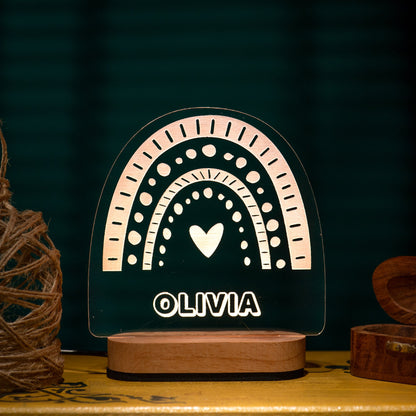 Personalized rainbow night light engraved with a child's name