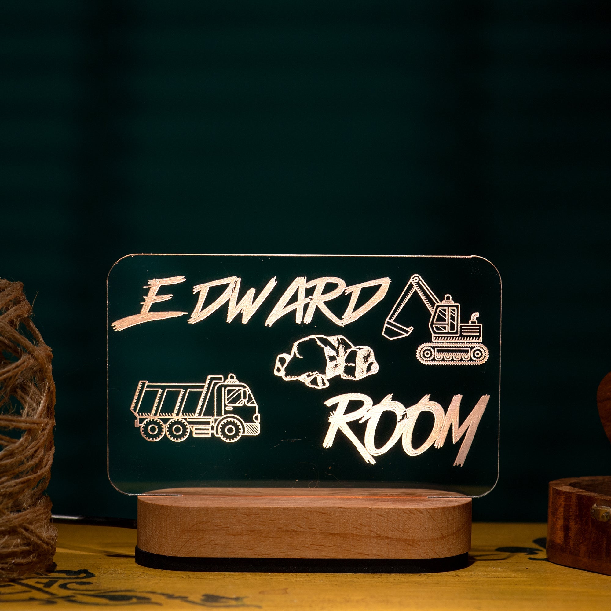 Personalized Construction Night Light for Kids Room – Custom Name LED Lamp for Boys Nursery & Bedroom