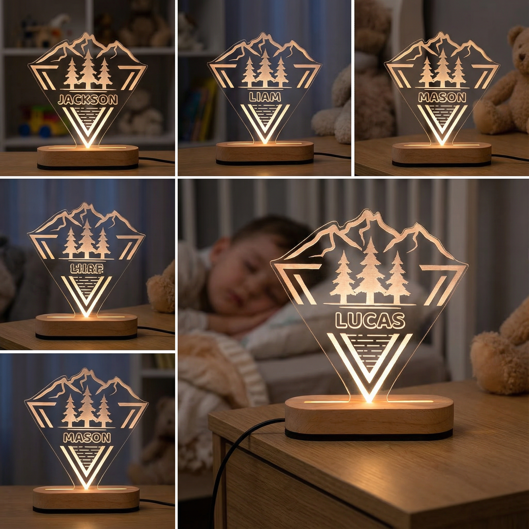 Personalized Kids Night Light with Name – Woodland LED Lamp for Nursery & Christmas Gift