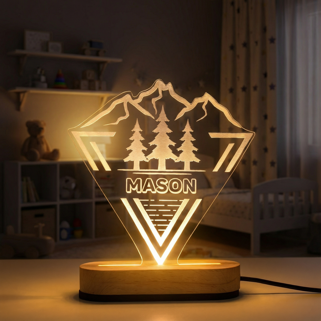 Personalized Kids Night Light with Name – Woodland LED Lamp for Nursery & Christmas Gift