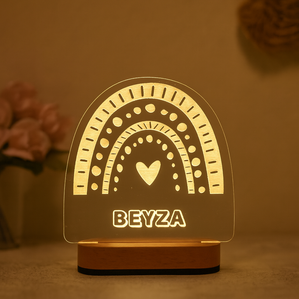 Personalized Rainbow Night Light with Name – LED Wooden Lamp for Kids & Nursery Room Decor