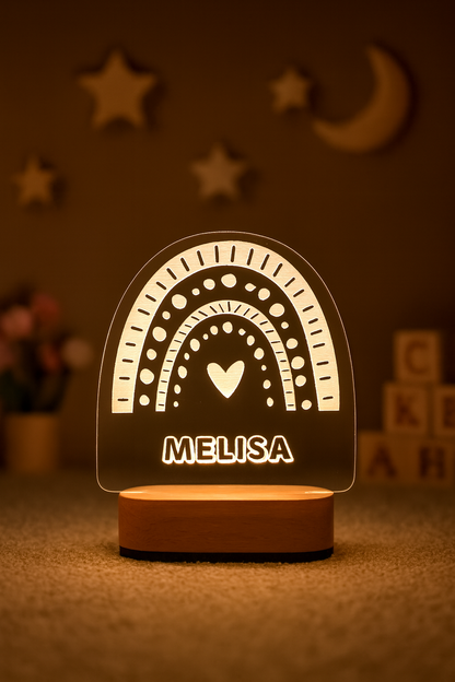 Personalized rainbow night light engraved with a child's name